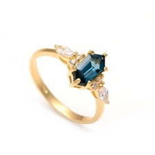 Natural London Blue Topaz Hexagon Ring Solid Silver Gold Fill Handmade jewelry