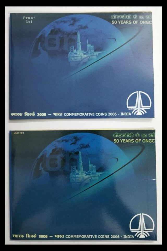 INDIA 2006 ONGC COMMEMORATIVE UNC + PROOF COIN SET 50 & 5 RUPEES WITH COVER - Image 3 of 4