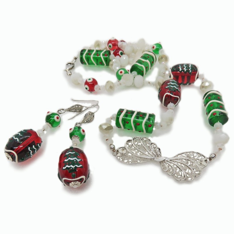 Reclaimed Treasures-Sterling Silver Glass Bead Christmas Jewelry Set By SoniaMcD
