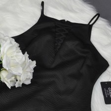 $220 Guess Women'S Black Lace Up Crisscross Halter Textured Sheath Dress Size 4