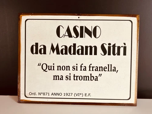 Vtg Naughty METAL SIGN in Italian language adult bordello whorehouse casino bar