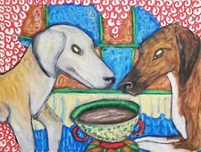 AZAWAKH Drinking Coffee Dog Pop Art Print 13x19 Signed by Artist KSams Abstract