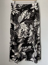 Talbots Tropical Palm Print Maxi Skirt Size M Classic Black  White Side Slit