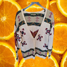 Outback Red Cardigan with Aztec Design Sweater Size Small