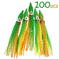 100pcs Fish WOW! 5" Squid Skirt Octopus Hoochies Crinkle lure green yellow orang