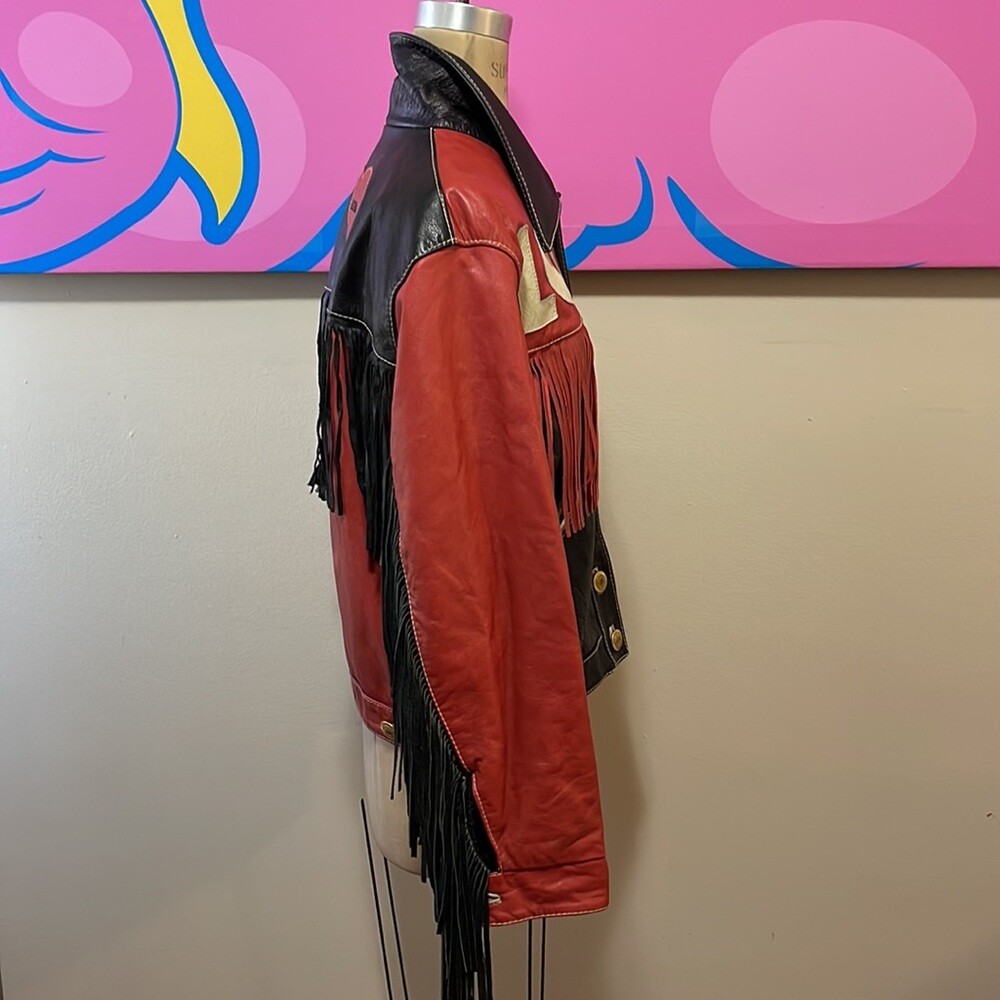 Moschino Red Black White Leather LOVE Moto Jacket Fringe | eBay Moschino Red Black White Leather LOVE Moto Jacket Fringe | eBay