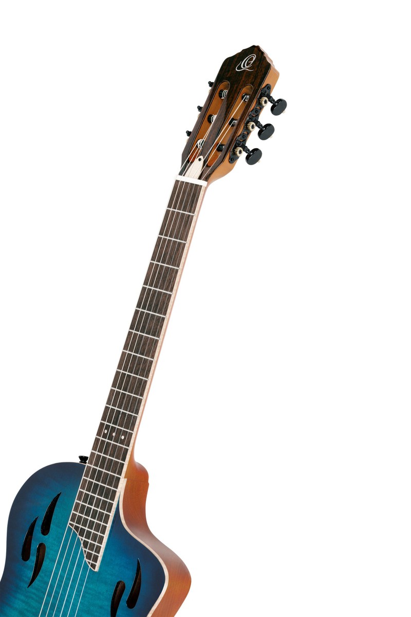 Ortega TourPlayer DeLuxe Nylon Guitar Flamed Maple Blue, With Bag