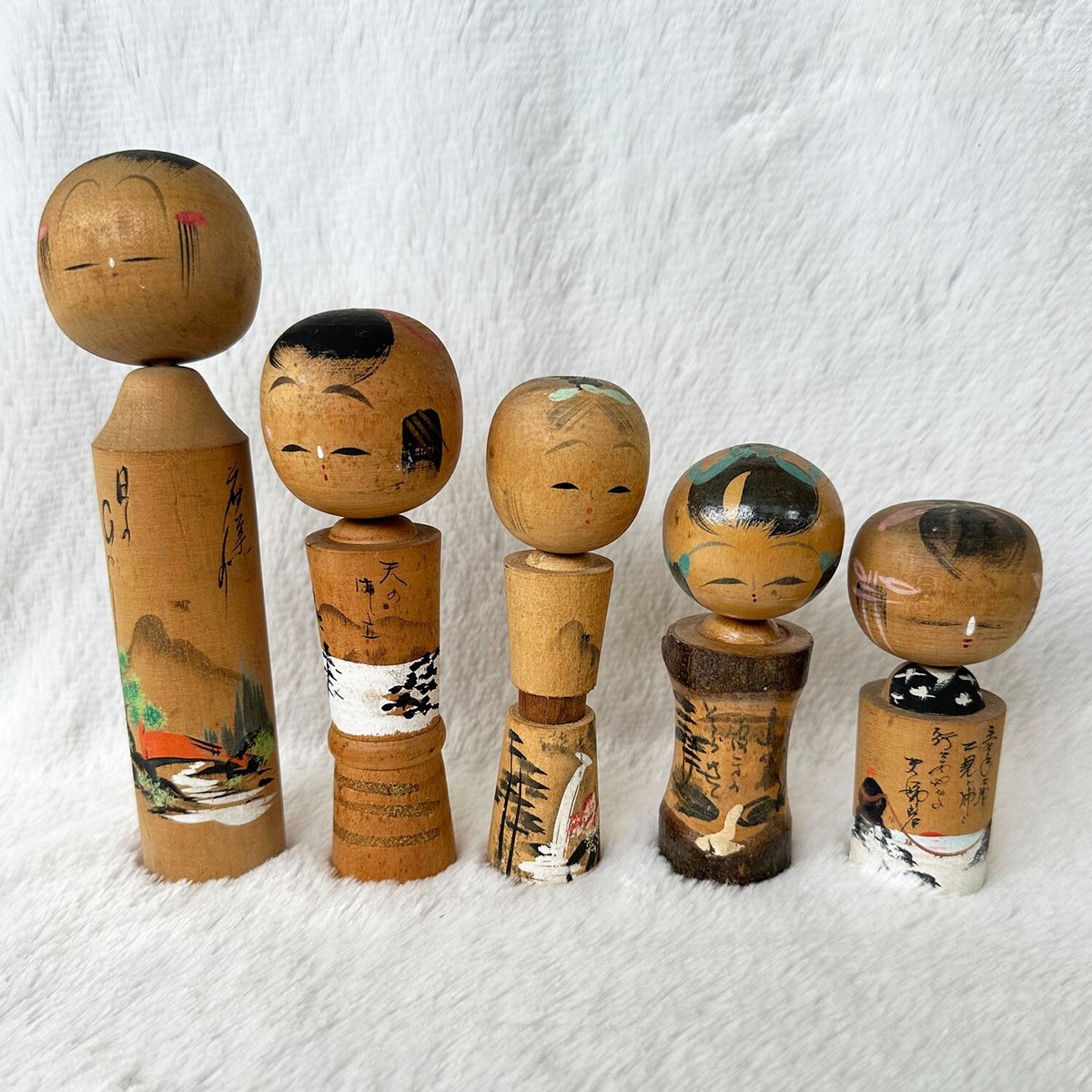 Japanese Traditional Mini KOKESHI Doll Vintage Interior 5-piece