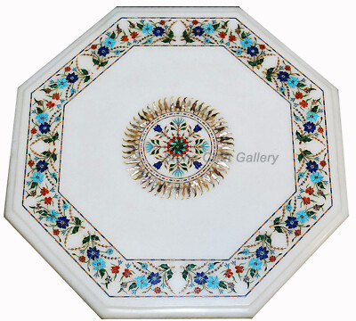 21 '' Marmor Table Top Inlay Semi Edelsteine Blumenmuster Kunst Arbeit Heim Dekor