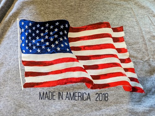 T-shirt "Made in America 2018" Grey with US Flag. Sz S (34-36). UNISEX - Picture 2 of 5