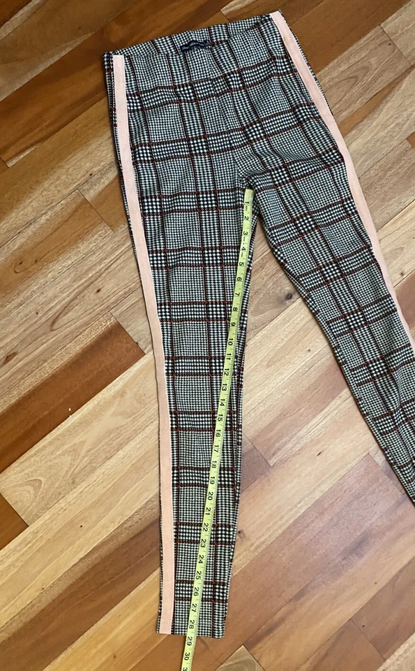 Leggings Abercrombie & Fitch tiro alto ELASTIZADOS rosa ribete a cuadros/rayas talla S Foto 3 de 4