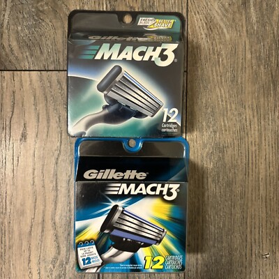 Lot Of 2Gillette MACH3 Mens Razor Blades Refills. 2 Packs of 12 Cartridges