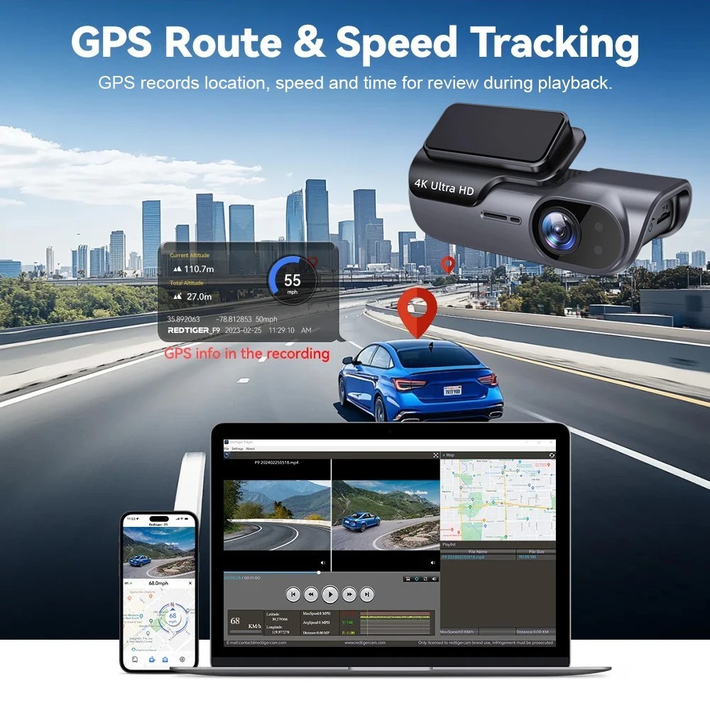 Videoregistratore Visione Notturna Dvr Cruscotto Auto 4K Uhd con GPS WIFI 24H K05 - Miniatura 5