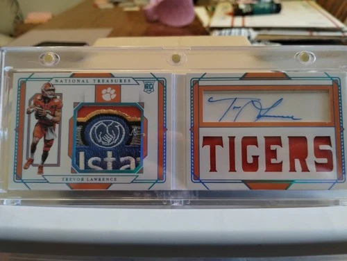 TREVOR LAWRENCE 2021 NATIONAL TREASURES ROOKIE PATCH AUTO LOGO #/10 CLEMSON SSP