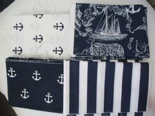 FABRIC BUNDLE: 4pc Nautical Map Ocean Sailboat Navy White Cotton Quilt 2yd F25