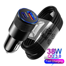 For Samsung Galaxy S10 S21 S22 S23 S24 S25 38W Fast Car Charger USB Type-C Cable