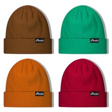 Winter Beanie Hats for Men Women: 4 Pack Knit Cuffed Brown, Red, Green, Orange