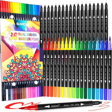 36 Dual Brush Marker Pens, 36 Colors Art Marker Set with Brush Tip and Fineliner