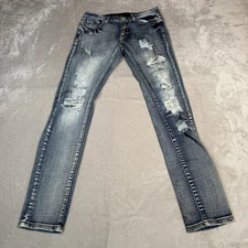 Amiri Jeans Mens 31 Blue Light Wash MX-1 Skinny Mid Rise Denim Distressed