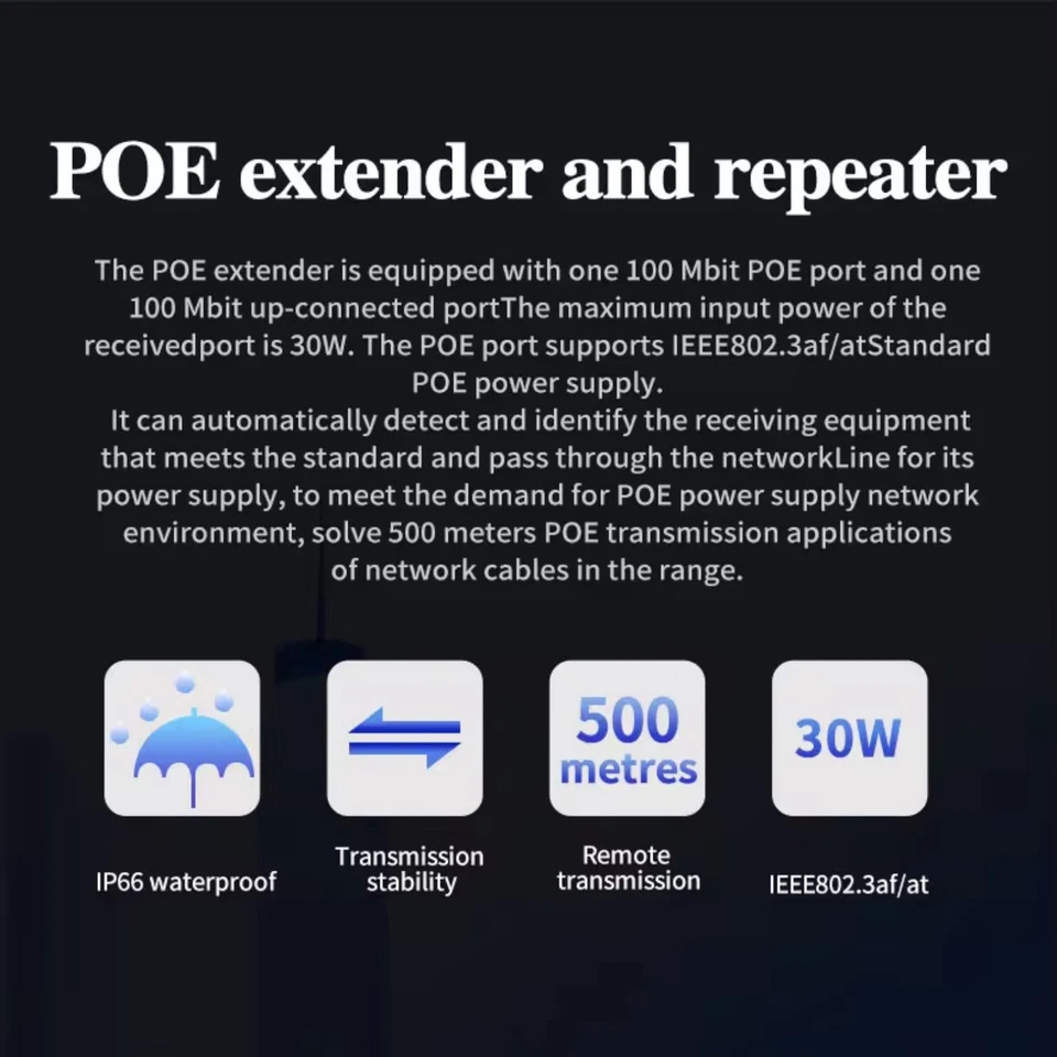 1PC Ip66 Waterproof POE Repeater 100mbps RJ45 Support IEEE802.3af/at DC44-57V - Image 3 of 4