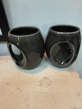 Two Holkham Pottery Owl Eye Vintage Grey Ceramic Mugs