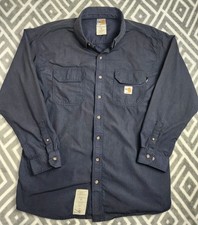 Carhartt FR CAT 2 HRC Canvas Shirt Men's XL Navy Blue Workwear Fire Resistant