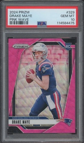 2024 Panini Prizm Pink Wave #329 Drake Maye RC Rookie Gem Mint PSA 10