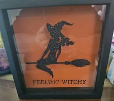 Feeling Witchy Black And Orange Sign With Glass Quill To Paper By SixTrees 12x12