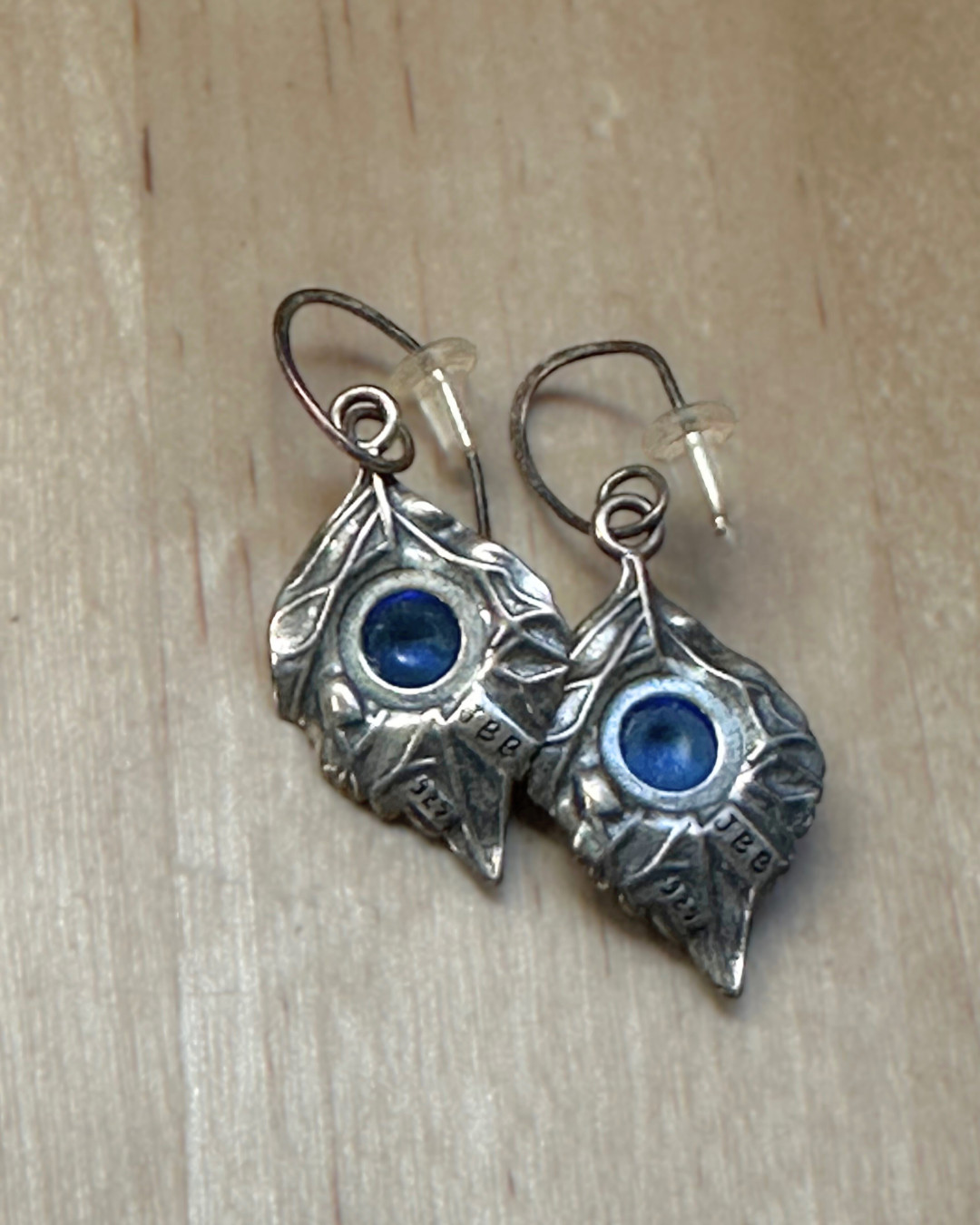 Sterling Silver Labradorite Leaf Dangle Earrings … - image 3