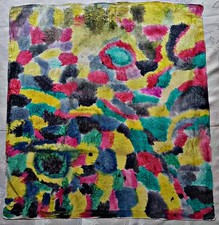 SCARF VINTAGE AUTHENTIC HAPPINESS HAND PAINTED PSYCHEDELIC ART SILK 34" SQUARE