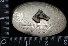 LH24149 VINTAGE  HORSE HEAD  FLORAL DESIGN SILVERTONE WESTERN BELT BUCKLE