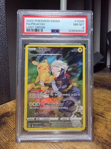2022 POKEMON SWORD & SHIELD LOST ORIGIN #TG05 FULL ART/PIKACHU PSA 8
