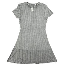 Gap New L Tall Ribbed Knit Fit and Flare Short Sleeve Dress Womens Casual