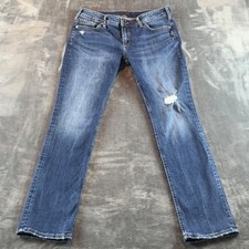 Silver Jeans Co Suki Straight Leg Distressed Medium Wash Denim Jeans Size 34