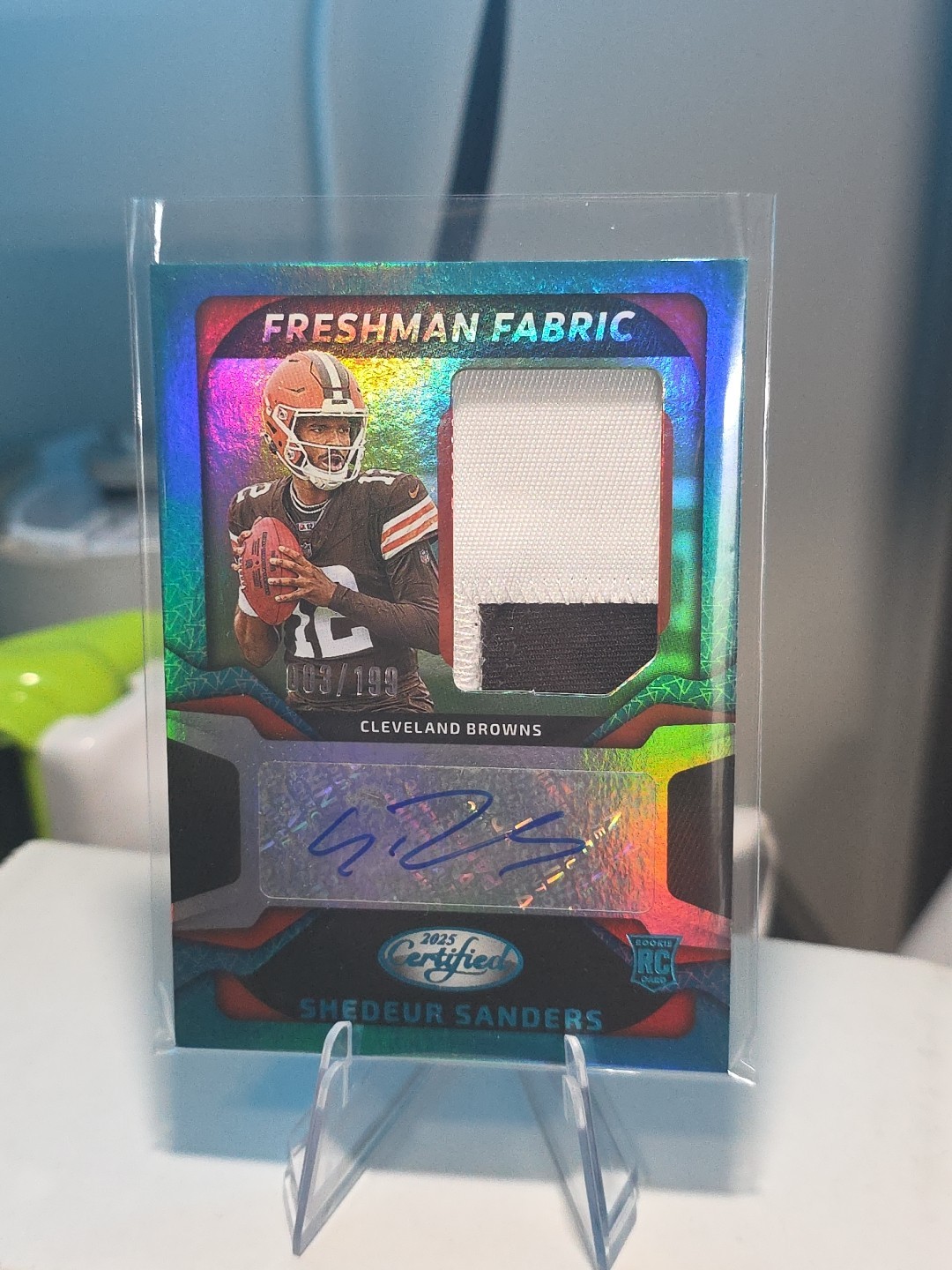 2025 Certified Shedeur Sanders RC Freshman Fabric Mirror Teal Auto #3/199 Browns