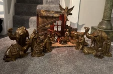 VTG. 1978 HOLLAND MOLD NATIVITY SET 19 PIECES + WOOD MANGER BROWN GLAZED