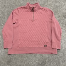 LL Bean Womens 1/4 Zip Pullover Sweatshirt Quilted Mock Neck Pink Size XL