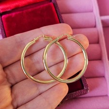 Vintage 9ct Yellow Gold Chunky Hoop Earrings 35mm 2.28 grams