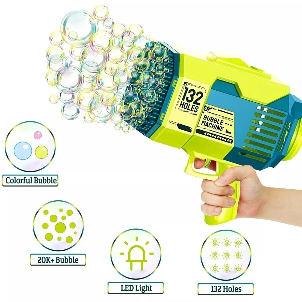 Ракетный пузырьковый пистолет с 132 отверстиями с подсветкой 20 000+ пузырьков в минуту для детей и взрослых - Изображение 4 из 4