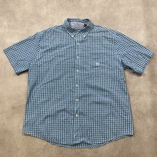 Chaps Mens 2XL Short Sleeve Plaid Crest Western Button Down, Blue