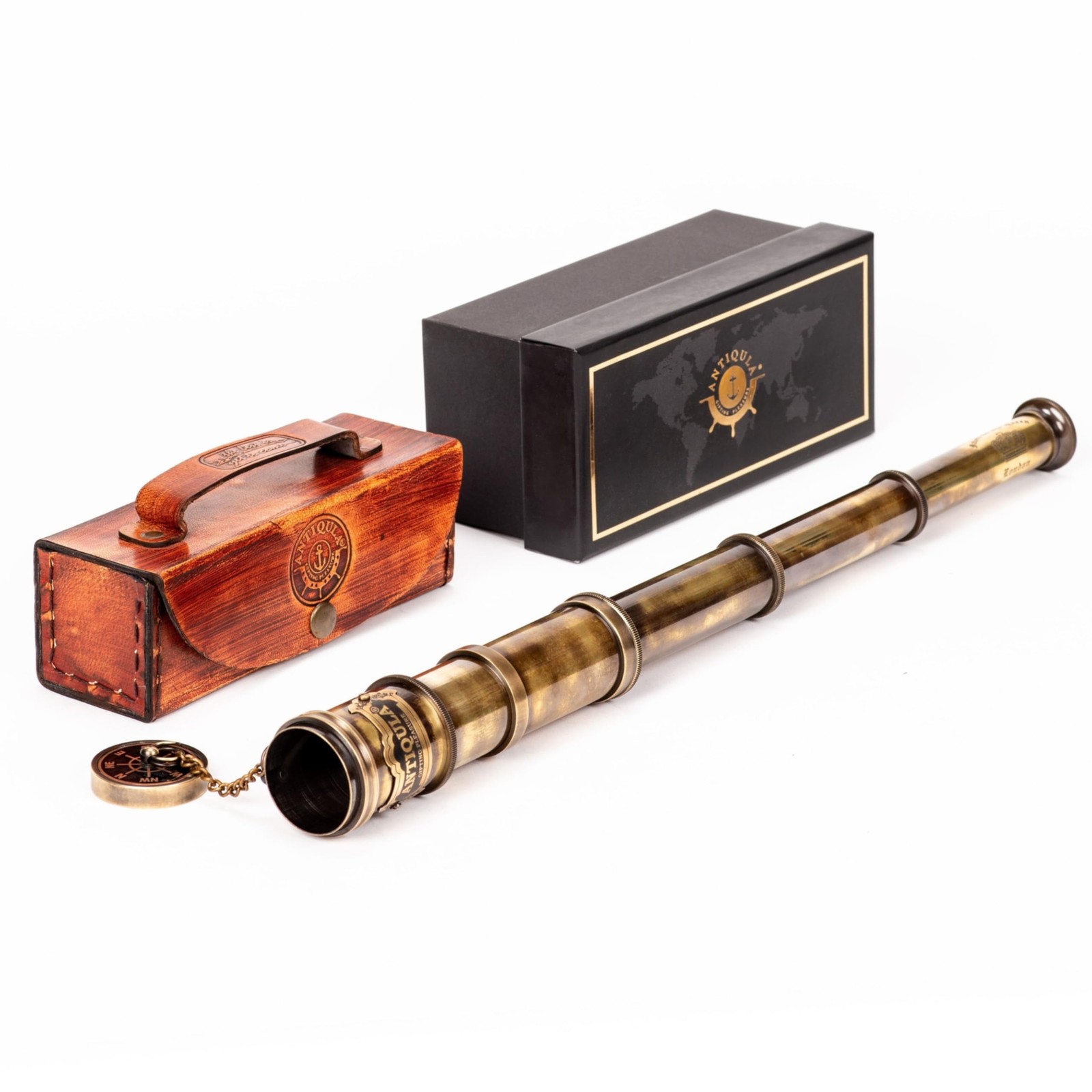 1920 Vintage Brass Telescope with Premium Leather Case, Collapsible 15x Clear...