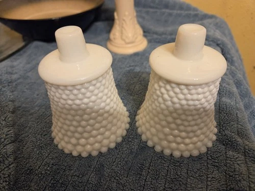 White MILK Glass Hobnail Votive Peg Cup Candle Holder Lot Of 2 Vintage