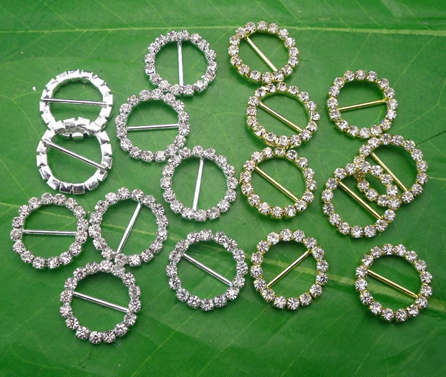 22mm round clear glass rhinestone buckle Invitation ribbon sider wedding supply - Image 2 of 3