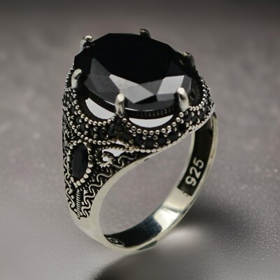 Onyx Black Men's Ring Solid 925 Sterling Silver Turkish Jewelry All Size