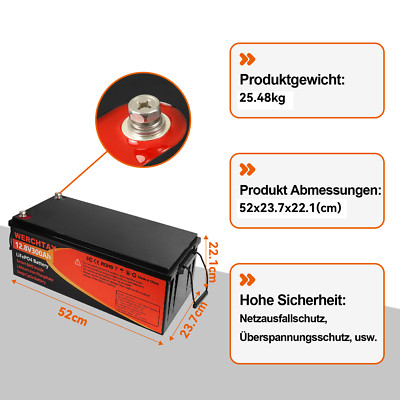 300AH 100AH 200AH Lithium Batterie 12V LiFePO4 Akku BMS 15000+ Zyklen Wohnmobil