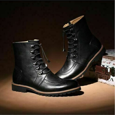 Bespoke Handmade Men's Black Leather Oxford High Ankle Boots Lace Up boot