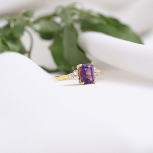 Natural Amethyst 14K White Gold Plated silver Art Deco Engagement Ring - Picture 3 of 9