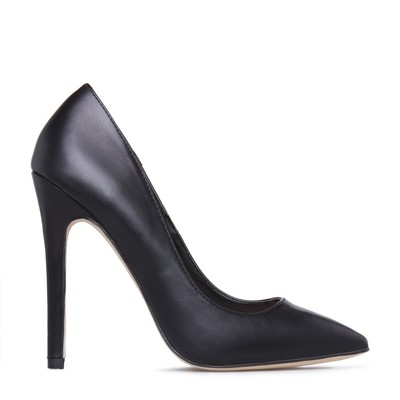 Elizabeth by SHOEDAZZLE Black faux leather classic 4.5'' stiletto pumps, SZ 7