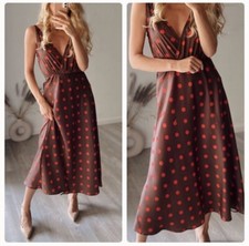 NWT ZARA POLKA DOT DRESS BROWN / RED 8582/160
