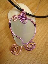 Unique Handmade Sea Glass Jewelry white pendant with purple wire and cord